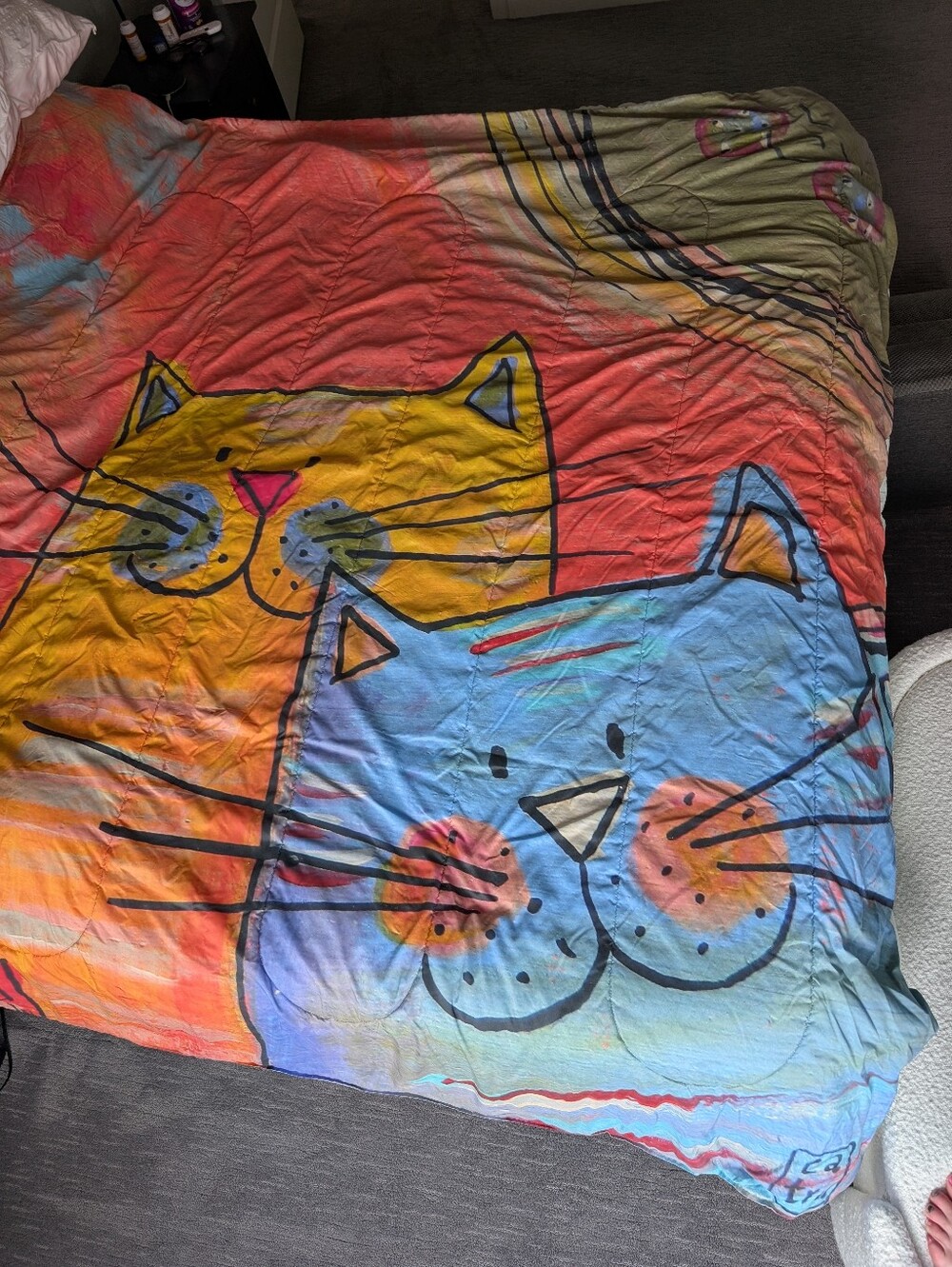 Society6 Bright Orange and Blue Cat Duvet Cover